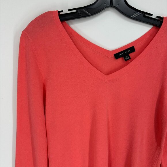 Ann Taylor Knit Top ST Double V Neck Back 3/4 Sleeves Lightweight Coral Work NWT - Picture 4 of 8
